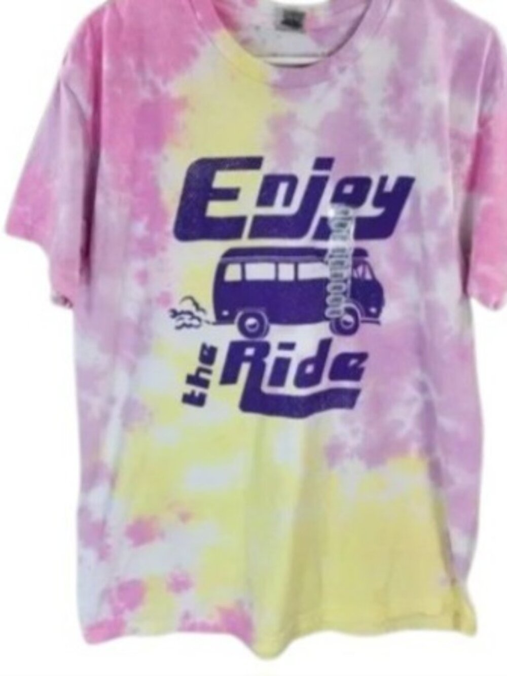 Gildan Womens Enjoy The Ride Graphic T Shirt Tee Pink Tie Dye M New